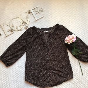Black and brown 3/4 length sleeve blouse